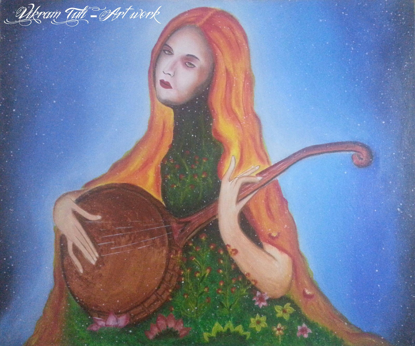 Golden Lady Singer – Acrylic on Canvas (20 × 24 Inches – Rs.10,000)
