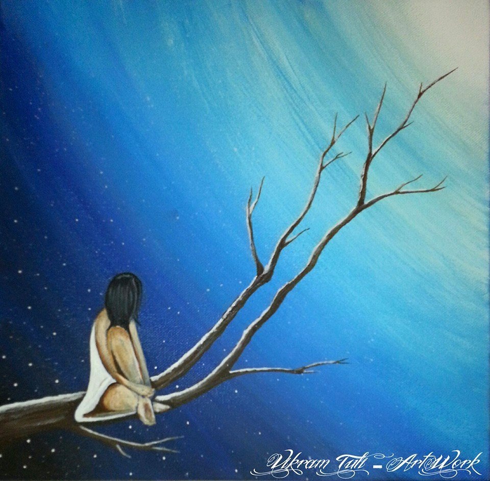 Lonely Girl – Acrylic on Canvas (12 × 12 Inches – Rs.3000)