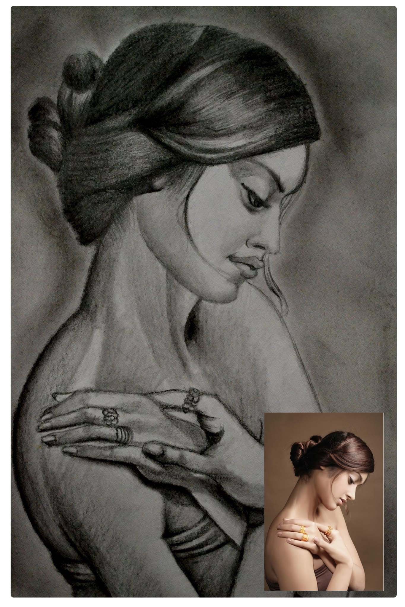woman portrait in pencil and charcoal