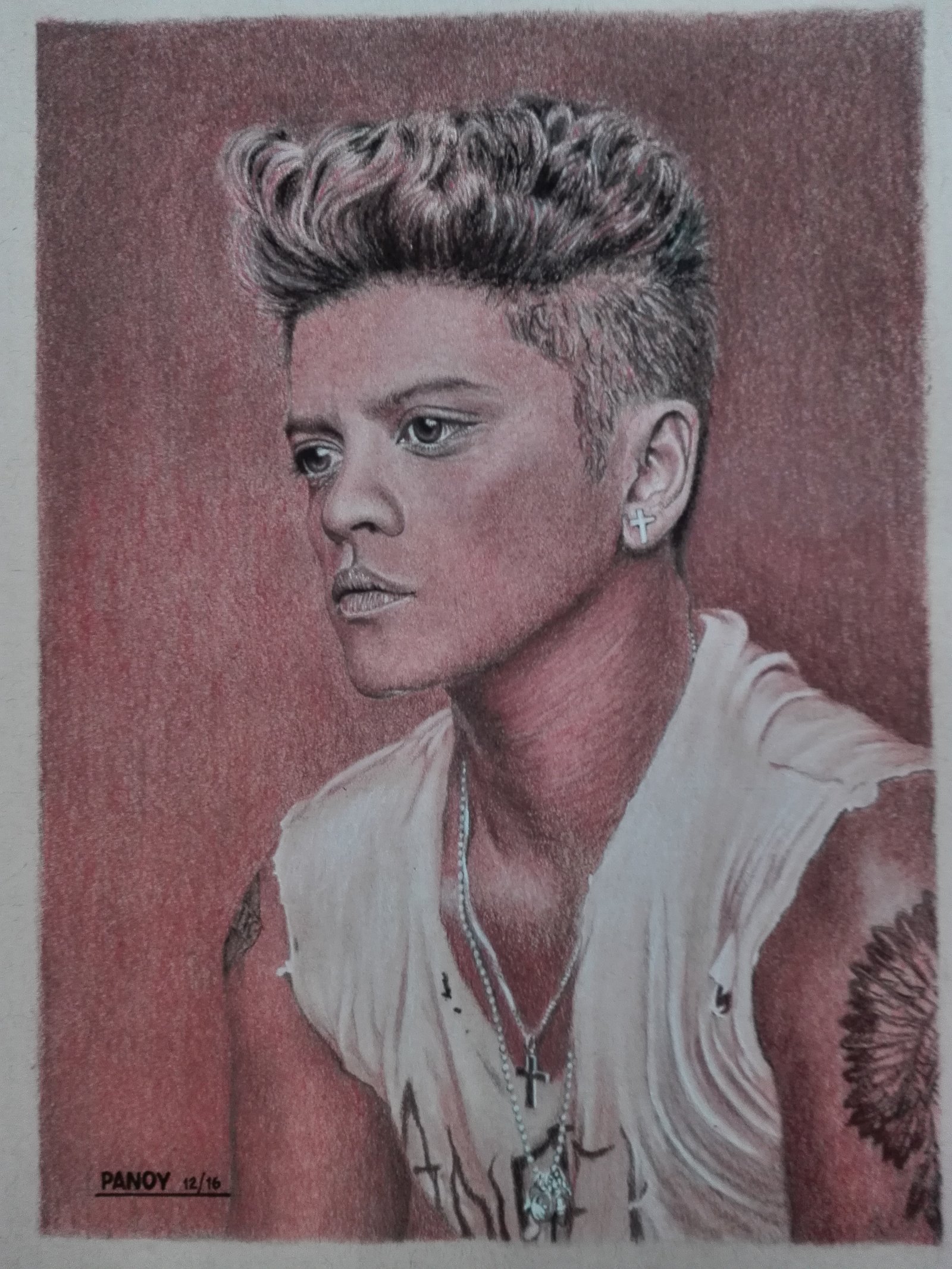 Bruno Mars on coloured charcoal pencils